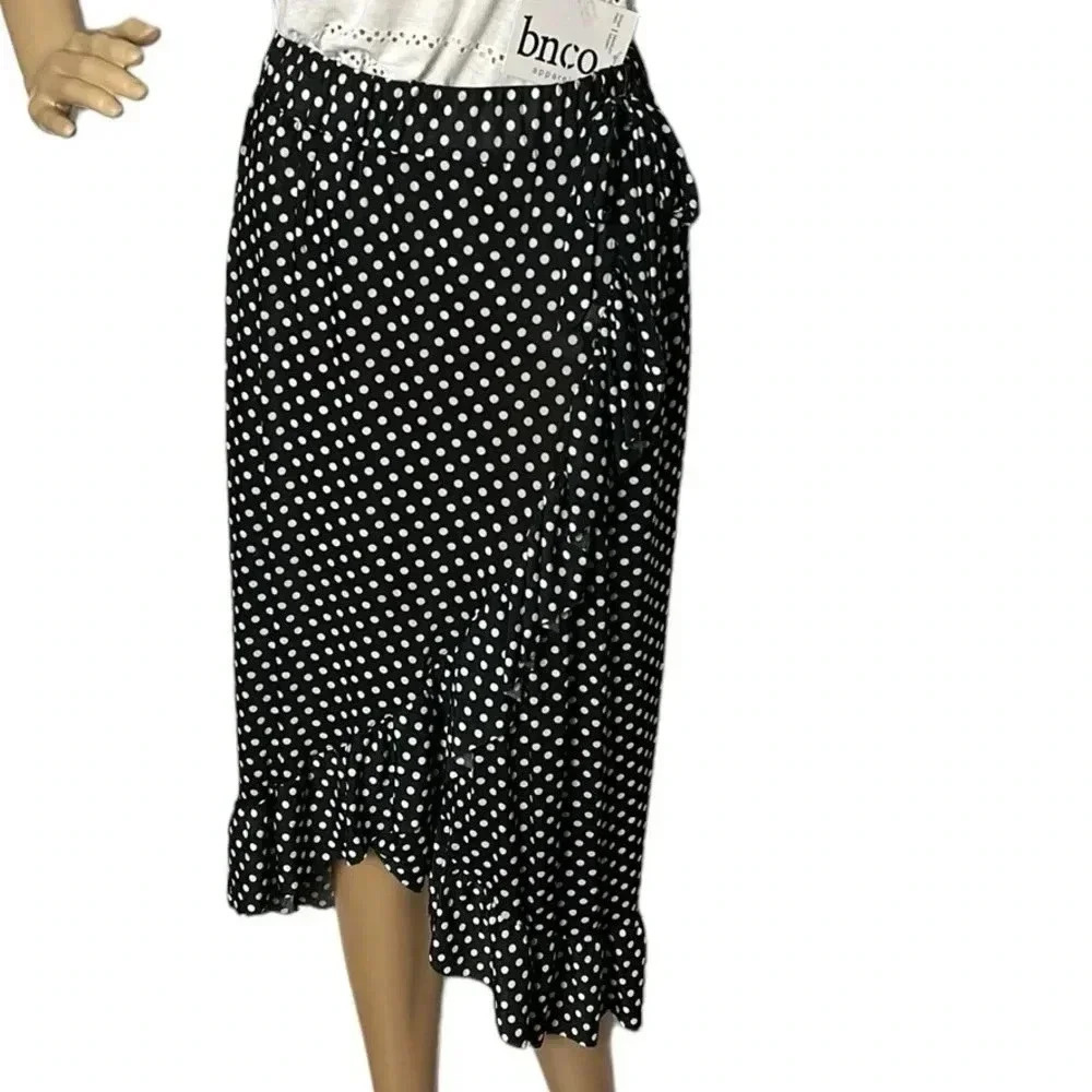 Vtg Faux wrap ,flare,ruffle skirt,NWT, polka dots,B&W,festival,gypsy,cottagecore